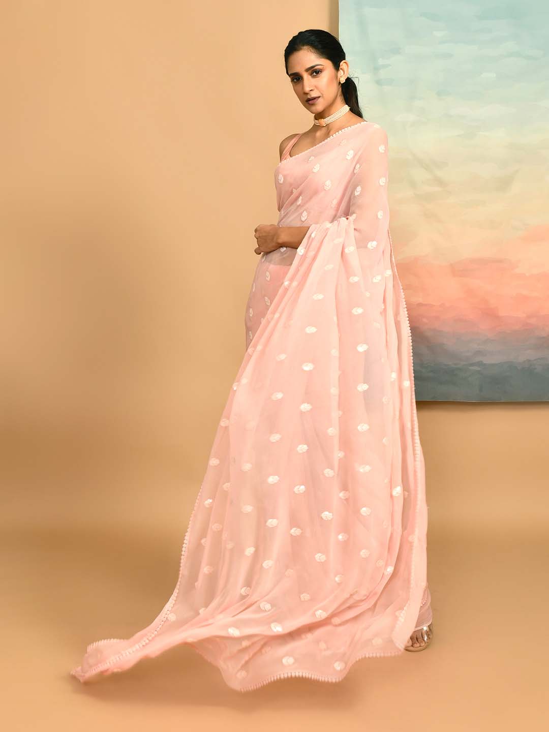DELICATE BLUSH (DESIGNER MODAL SILK SAREE)
