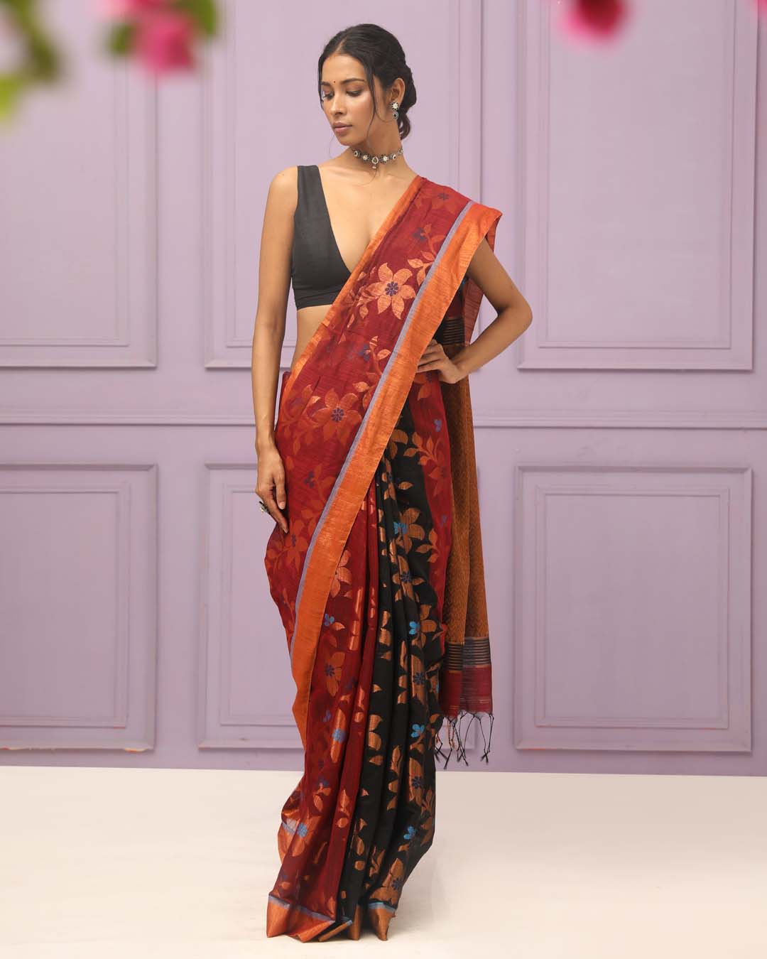 CRIMSON HERITAGE (HANDLOOM COTTON BLEND SAREE)