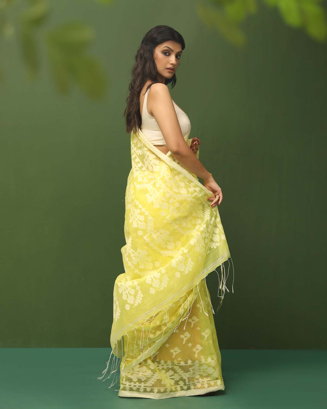 Jamdani Yellow Woven Design Traditional Wear(HANDLOOM COTTON BLEND SAREE)