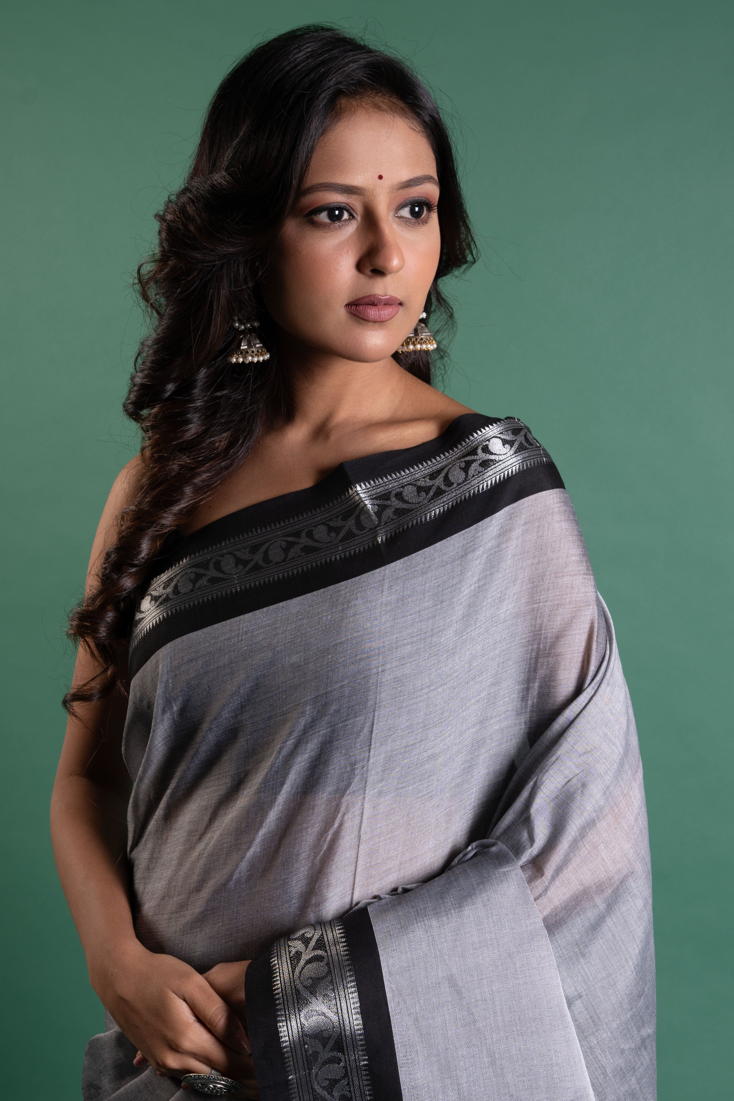 Slate Noir Pure Cotton Bengal Handloom Saree