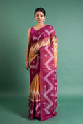 Magenta–Mustard Ikat Weave Saree