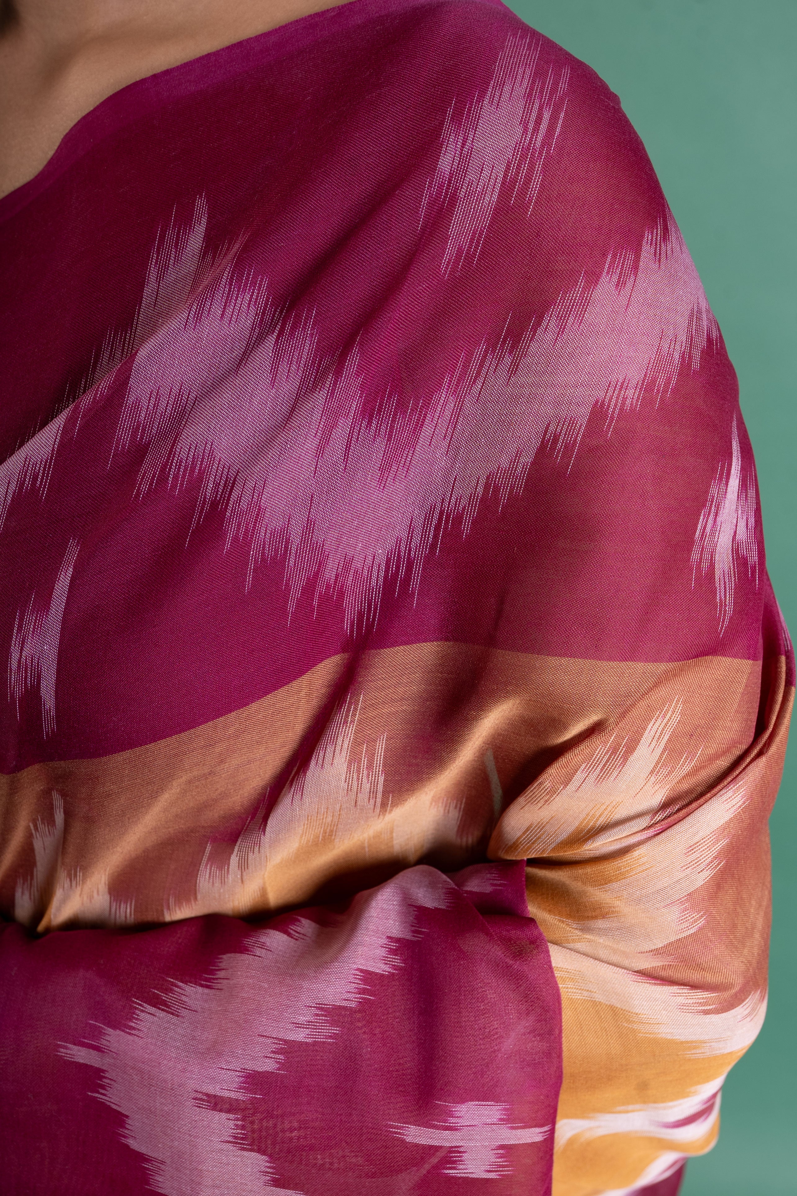 Magenta–Mustard Ikat Weave Saree