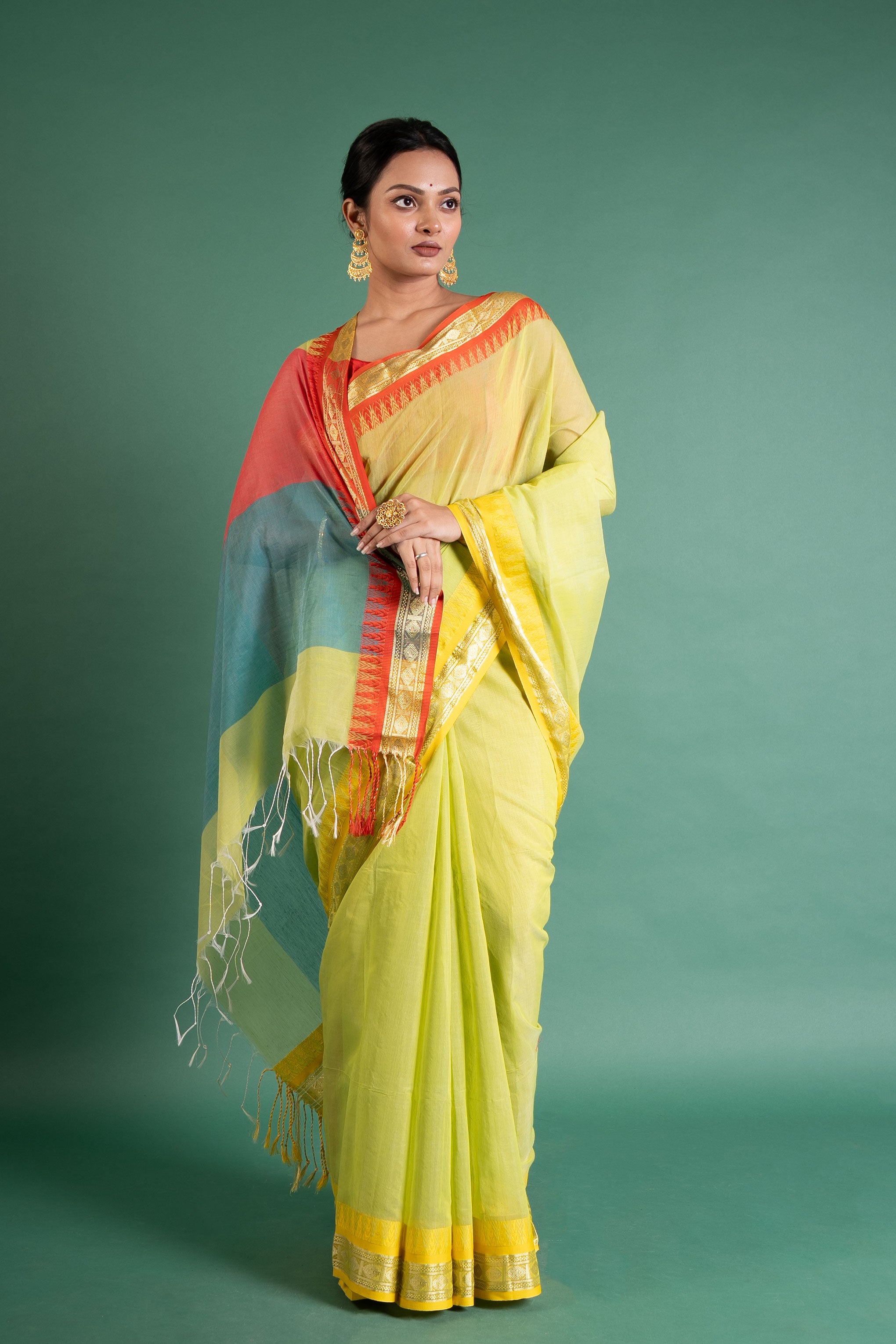 Sunlit Lime Handloom Cotton Saree