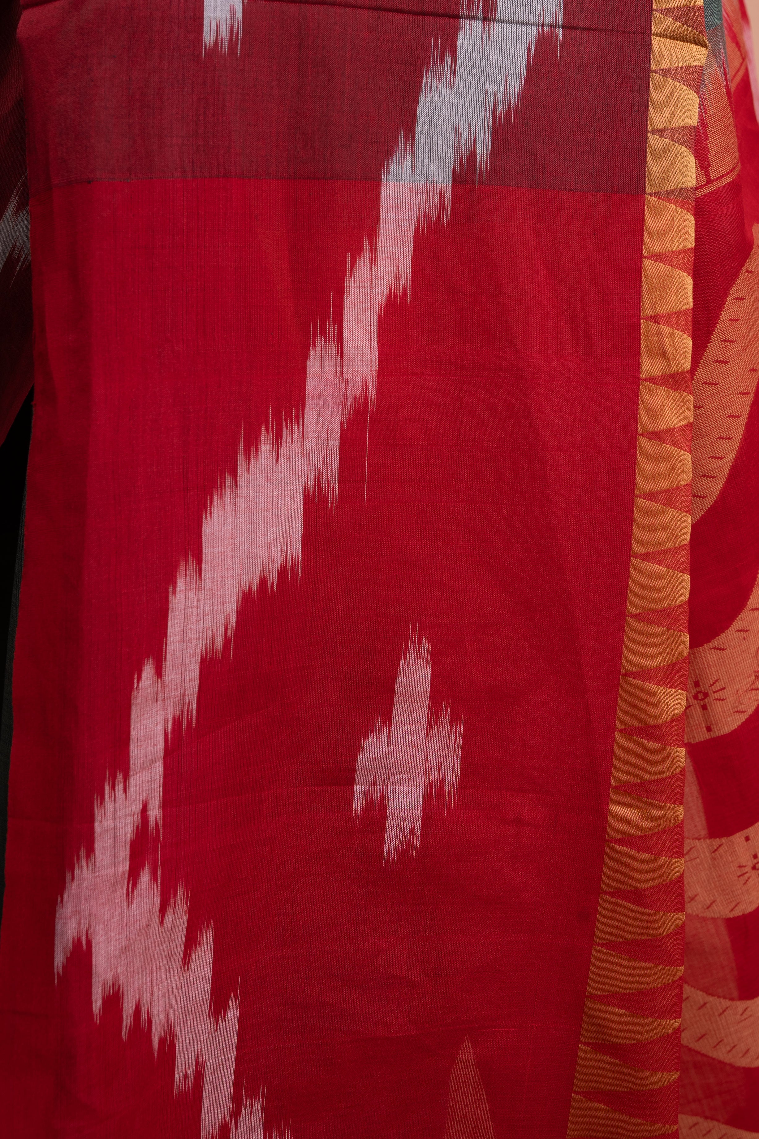 Crimson Ikat Harmony – Pure Handloom Saree