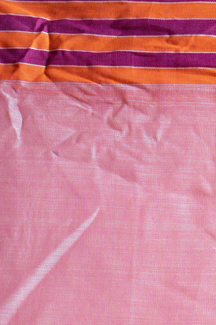 Blush Pink Handloom Saree with Magenta–Orange Stripe Border
