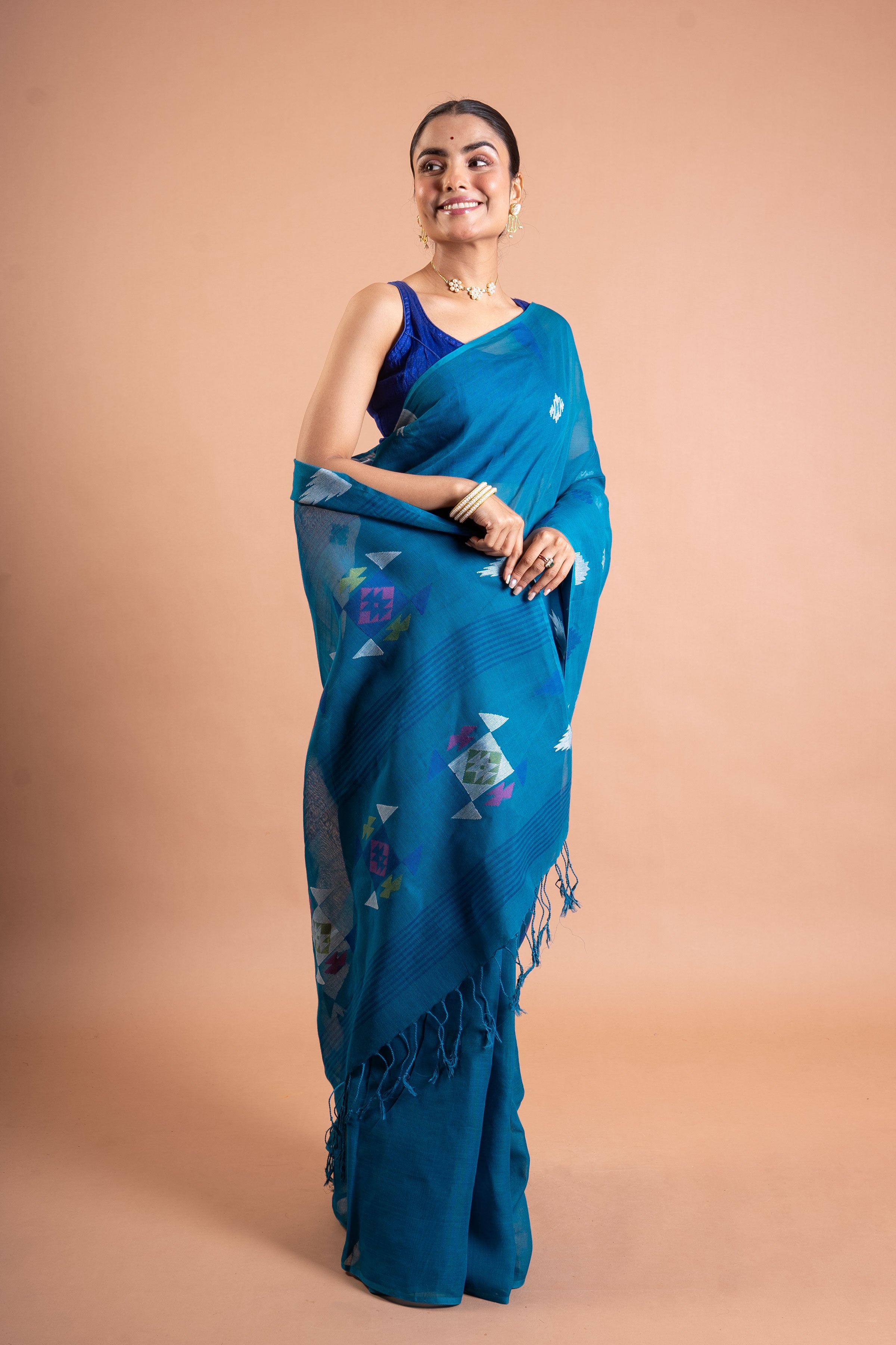Teal Breeze Handloom Ikat Saree