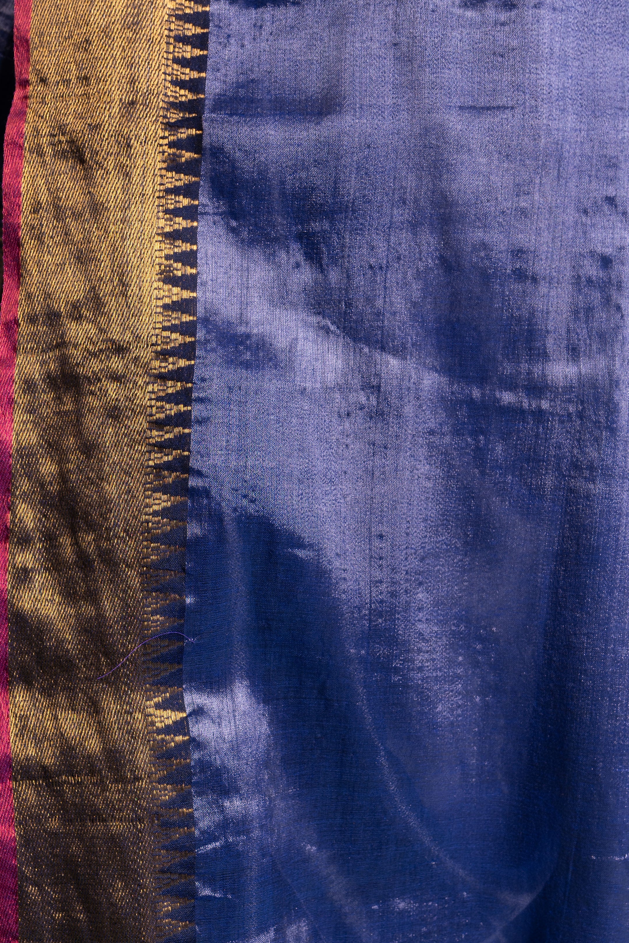Indigo Moonlight Tissue Saree with Antique Gold Zari Border