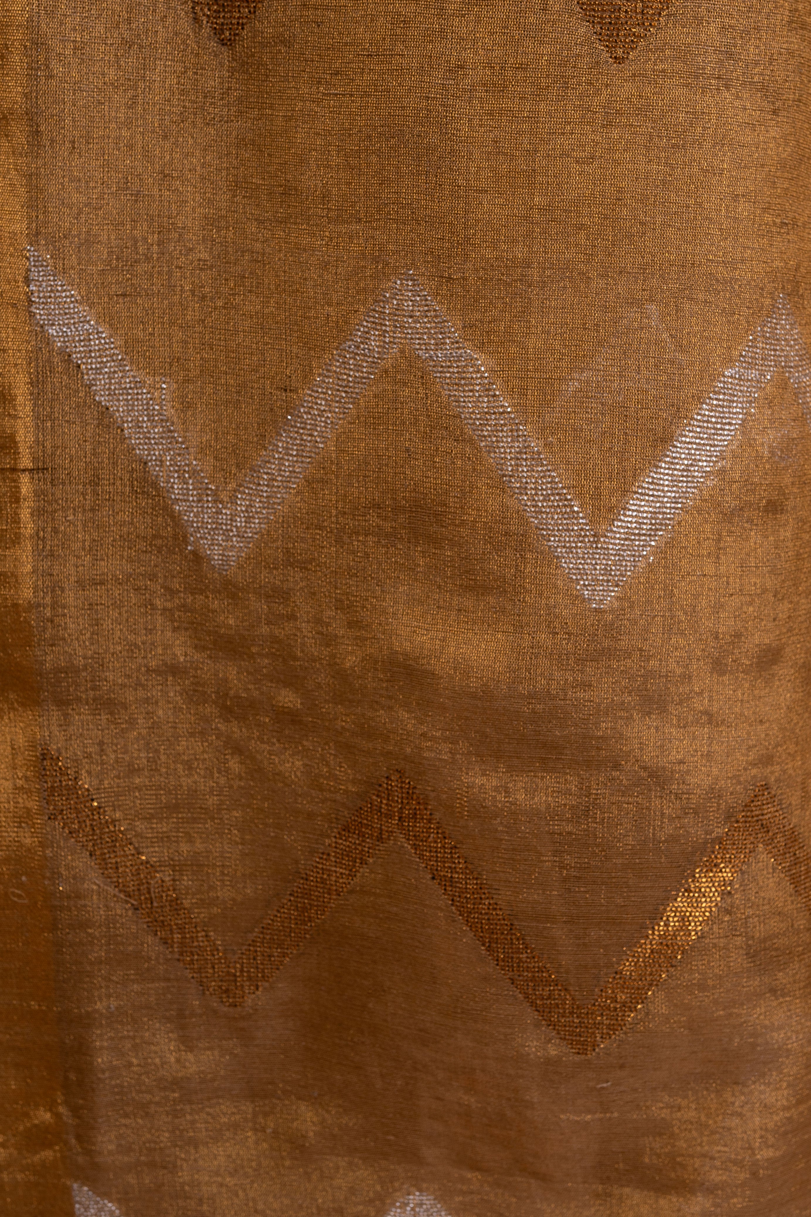Antique Gold Linen Tissue Saree with Silver Buttis & Chevron Pallu