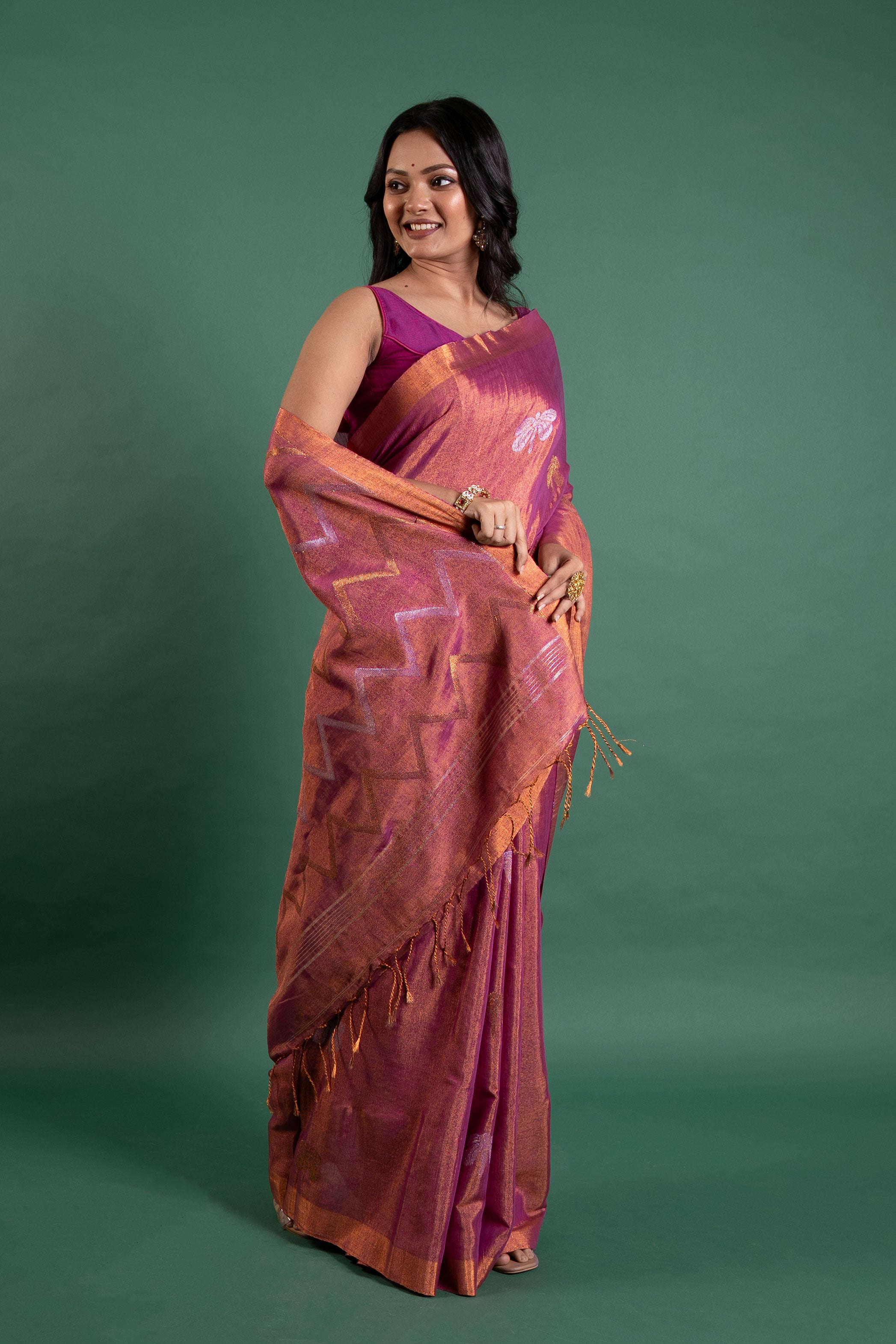Amethyst Glow Linen Tissue Saree