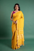 Suryakanti Mustard Linen Tissue Saree with Gold Stripe Pallu