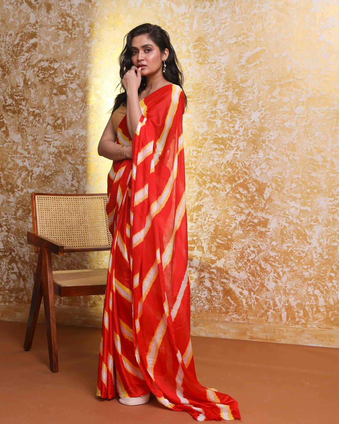 VIVID ORANGE MIRAGE (LEHERIYA SAREE)