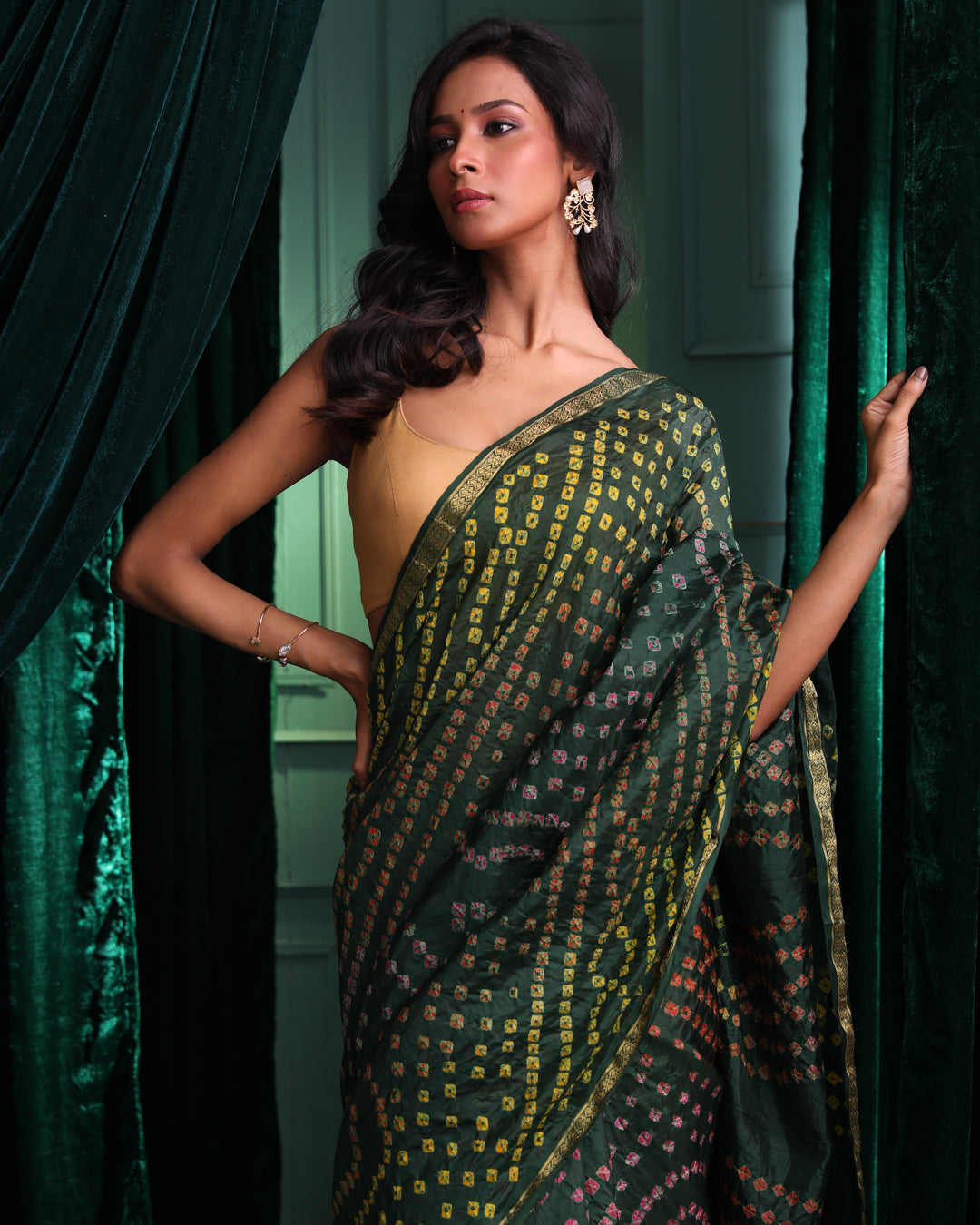 LUSH GREEN CHARM (BANDHANI POLY CREPE SAREE)