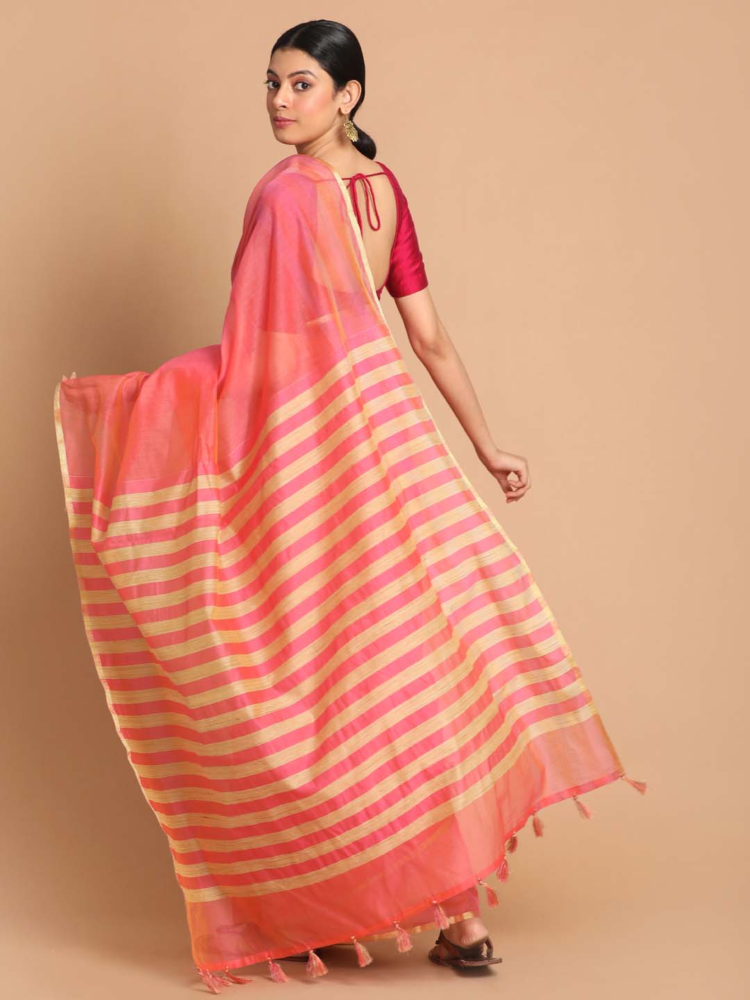 Indethnic Banarasi Orange Solid Daily Wear Saree - View 3