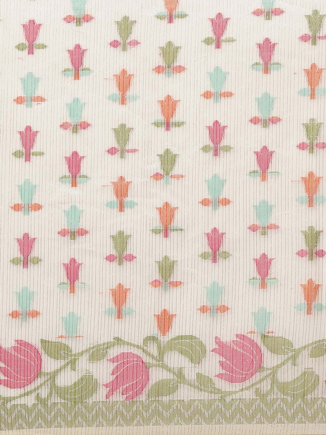 Indethnic Banarasi White Woven Design Party Wear Saree - View 3