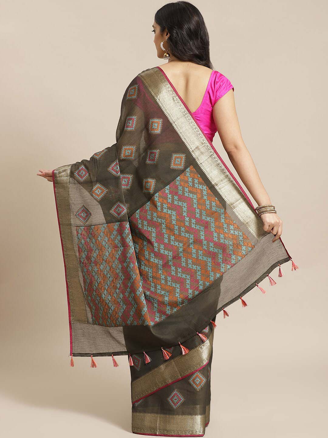 Indethnic Banarasi Black Woven Design Work Wear Saree - View 2