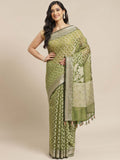 Indethnic Banarasi Green Woven Design Work Wear Saree - View 1
