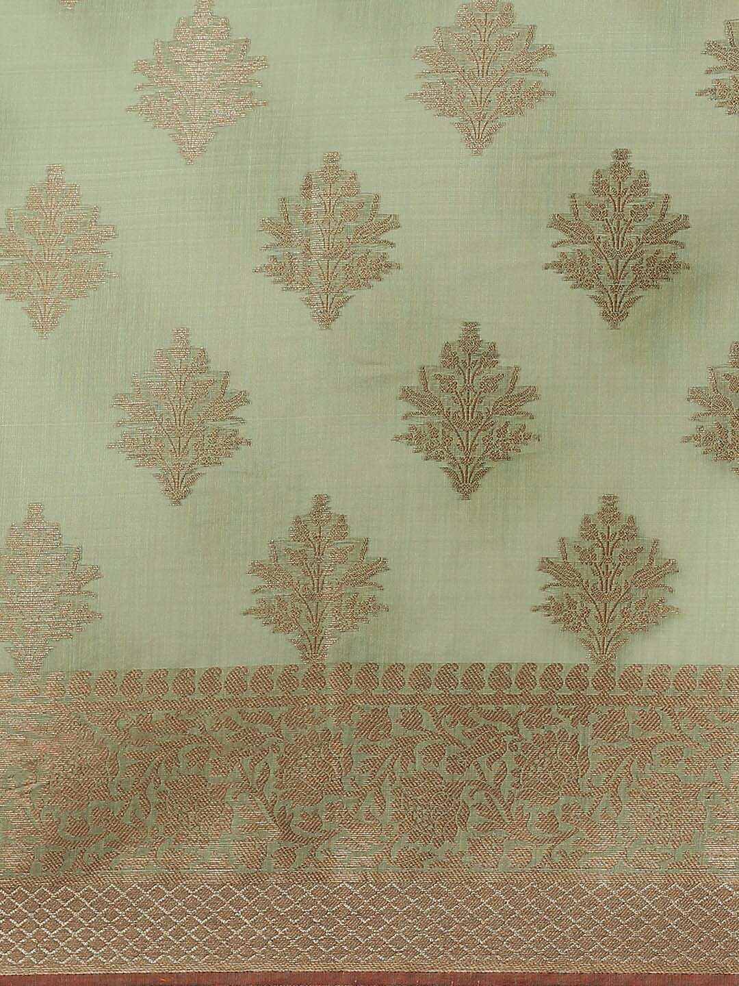 Indethnic Banarasi Green Woven Design Party Wear Saree - View 3