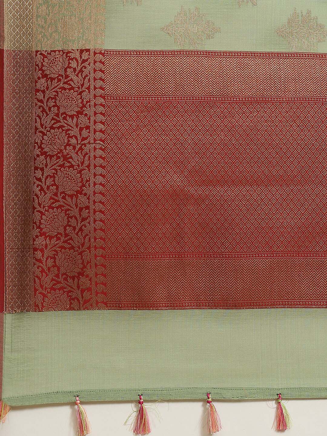 Indethnic Banarasi Green Woven Design Party Wear Saree - Saree Detail View