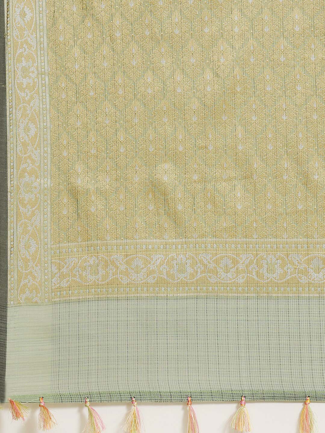 Indethnic Banarasi Green Woven Design Traditional Wear Saree - Saree Detail View