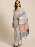 Indethnic Banarasi Grey Woven Design Work Wear Saree - View 1