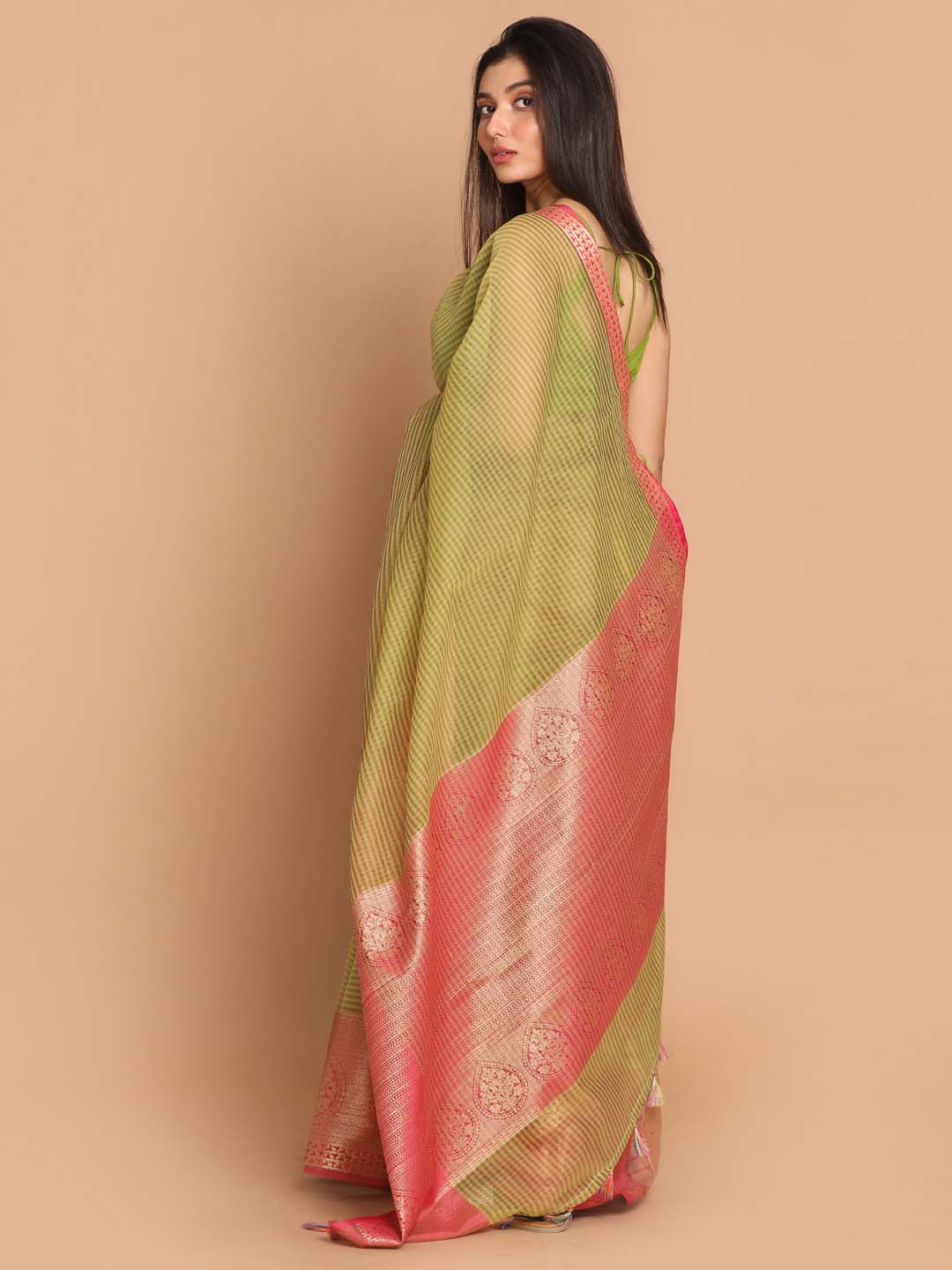 CHEQUERED GREEN (BANARASI LIVA SAREE)