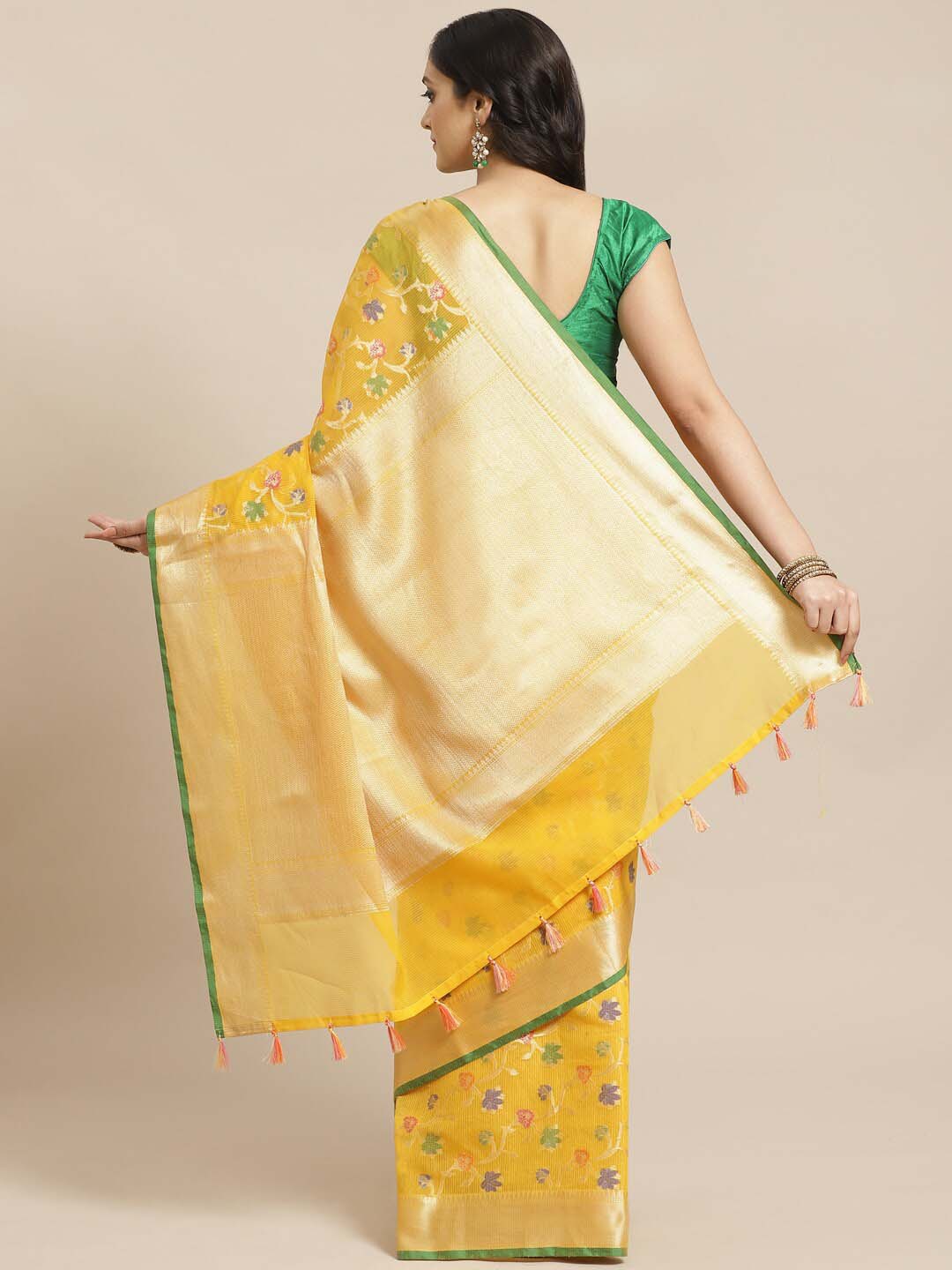 Indethnic Banarasi Yellow Woven Design Daily Wear Saree - View 2