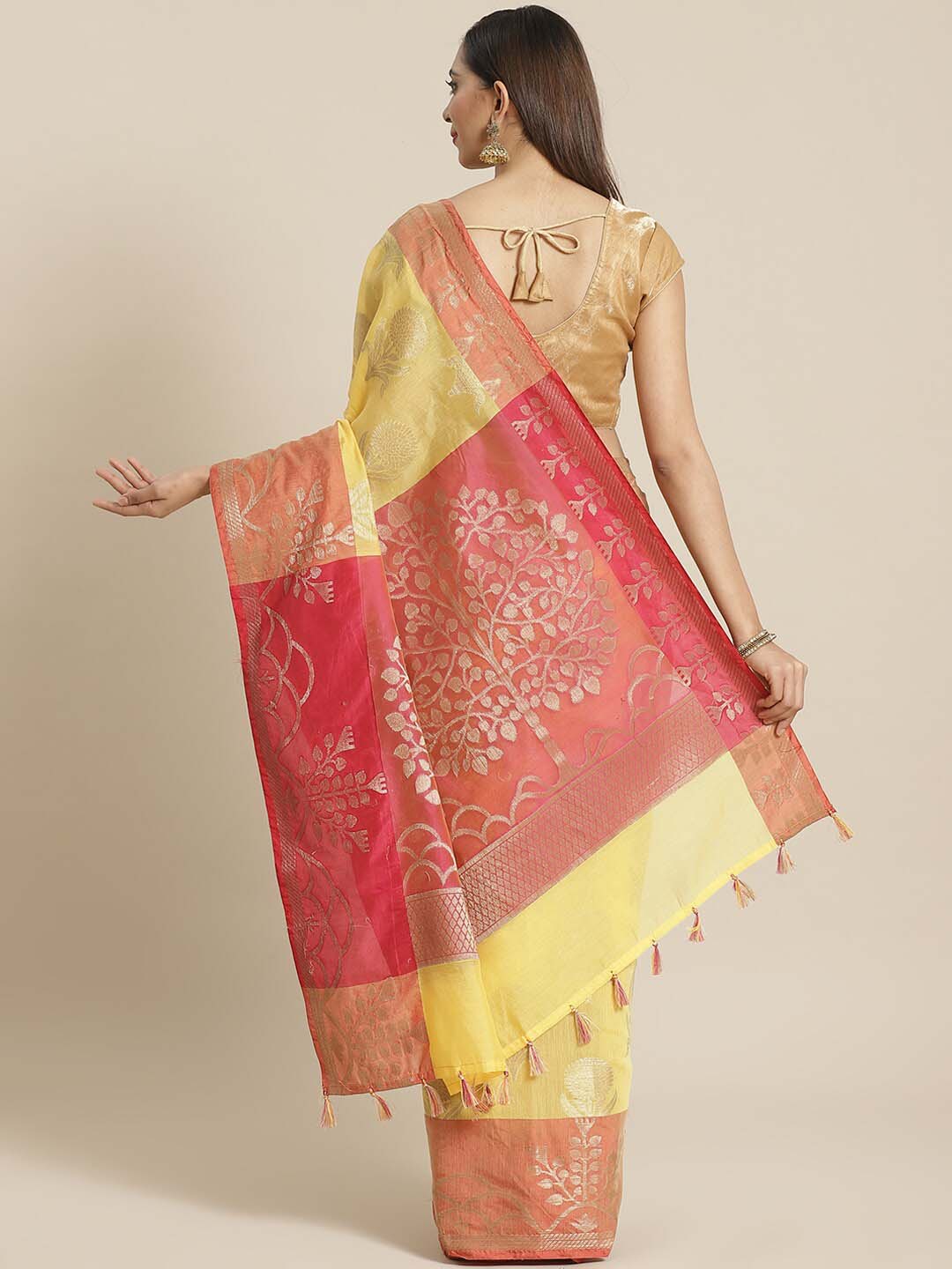 Indethnic Banarasi Yellow Woven Design Daily Wear Saree - View 2