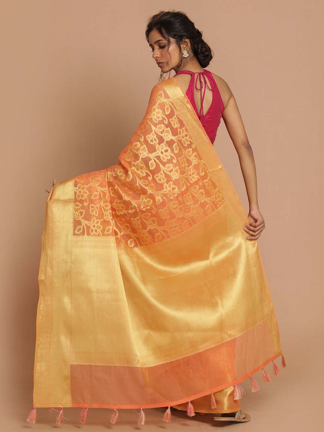 Indethnic Banarasi Coral Woven Design Daily Wear Saree - View 3