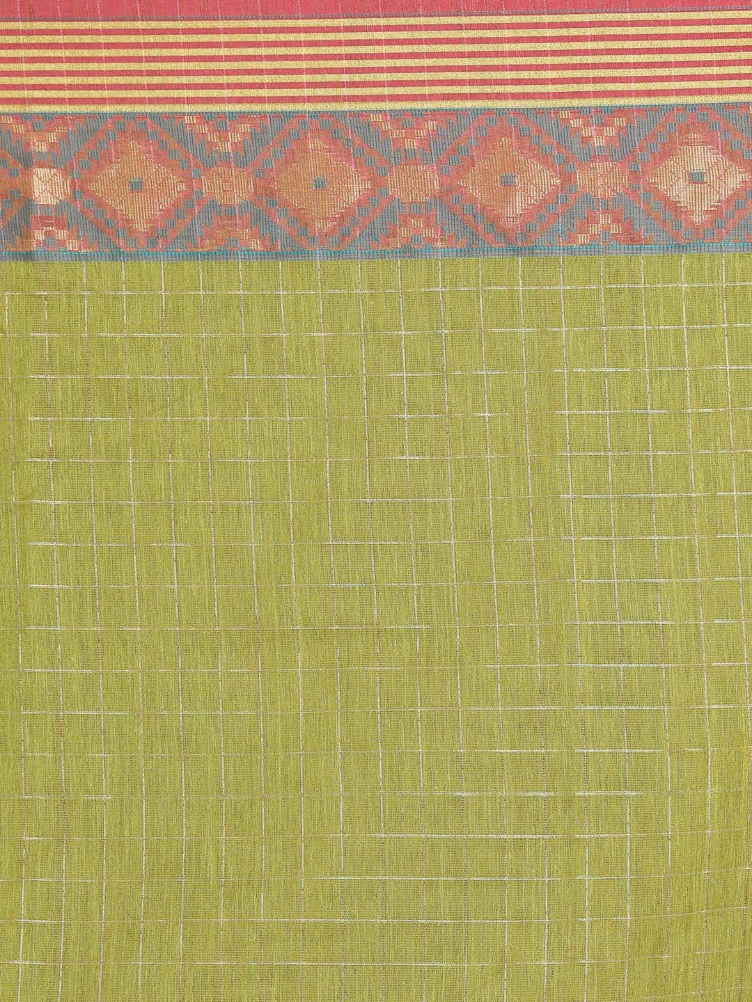 Indethnic Banarasi Green Checked Daily Wear Saree - Saree Detail View