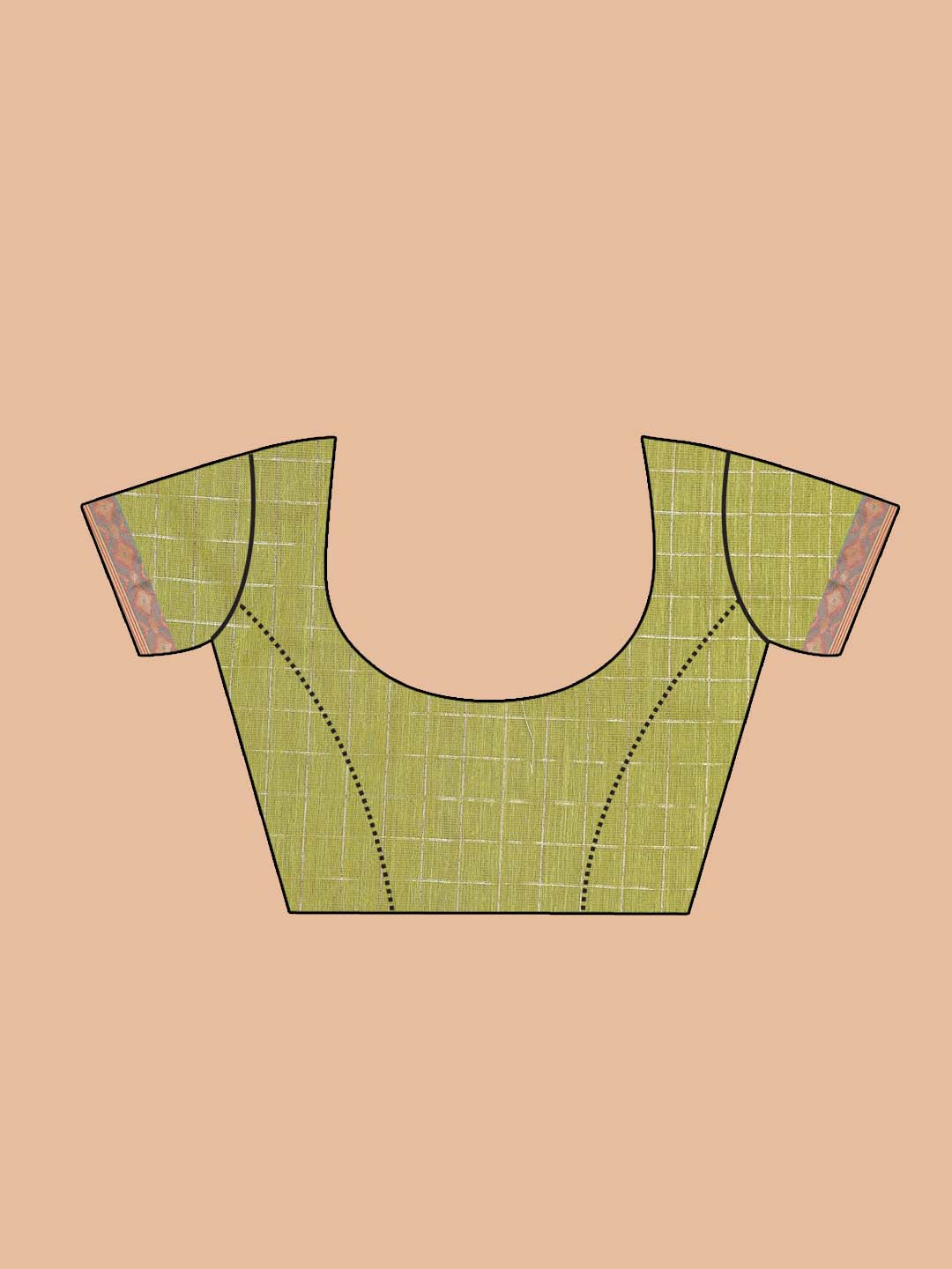 Indethnic Banarasi Green Checked Daily Wear Saree - Blouse Piece View