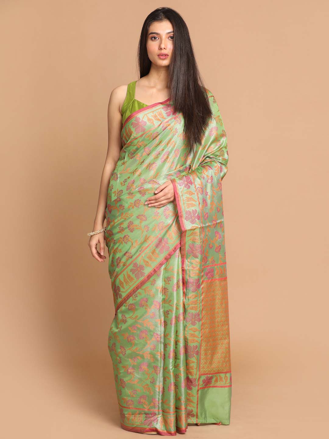 Indethnic Banarasi Green Woven Design Festive Wear Saree - View 1