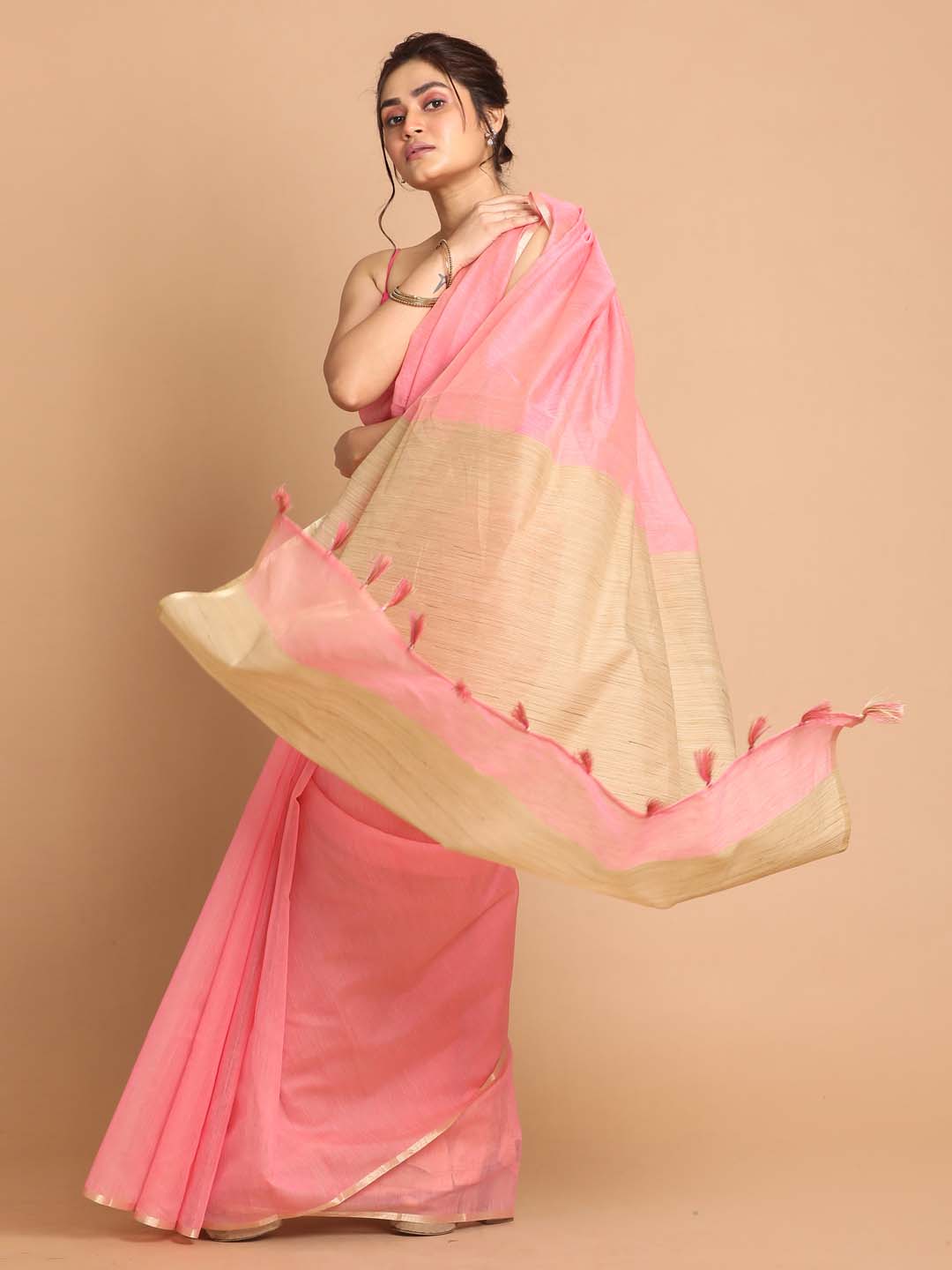 Indethnic Banarasi Pink Solid Daily Wear Saree - View 2