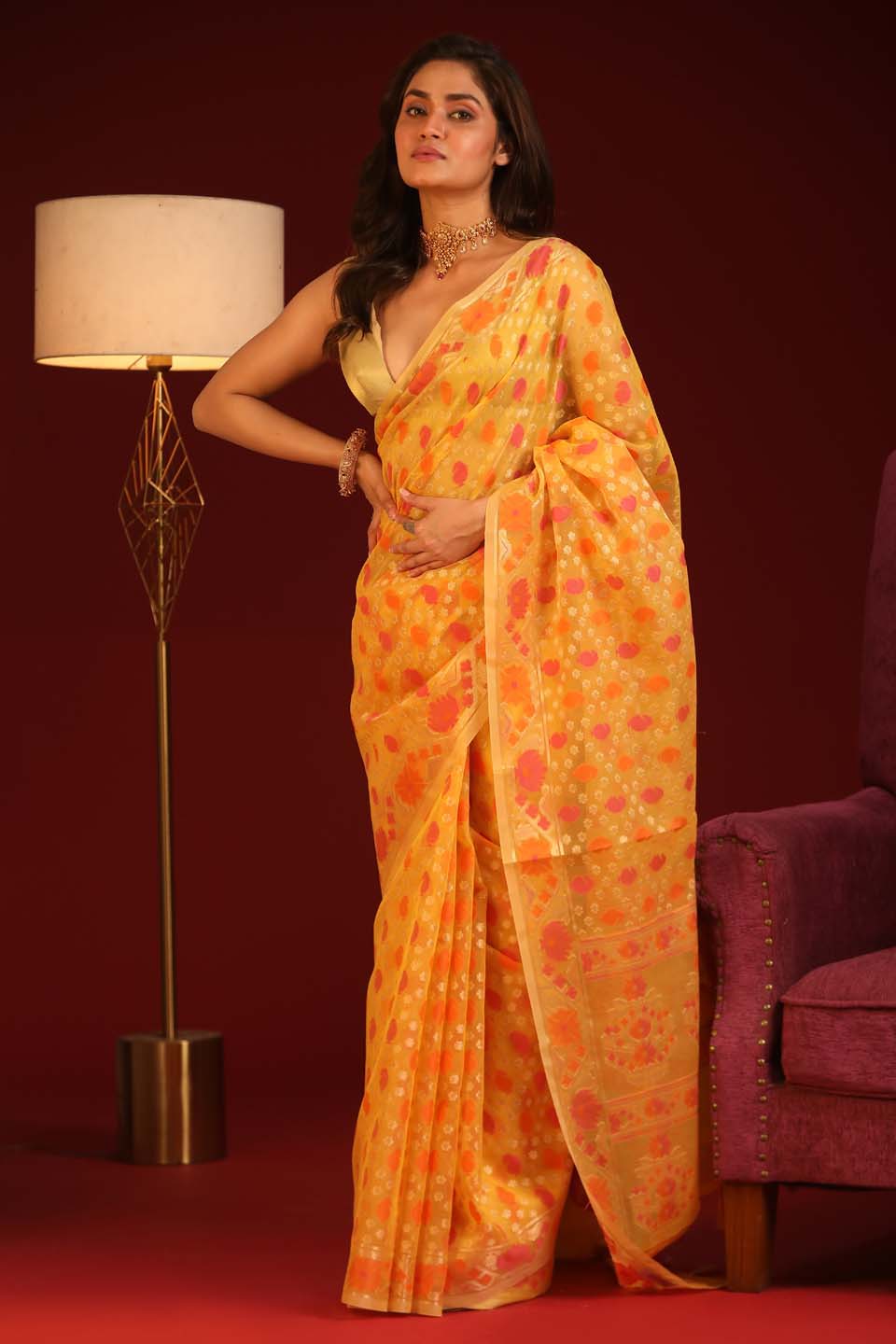 Indethnic Banarasi Yellow Ethnic Motifs Woven Design Traditional Wear Saree - View 1