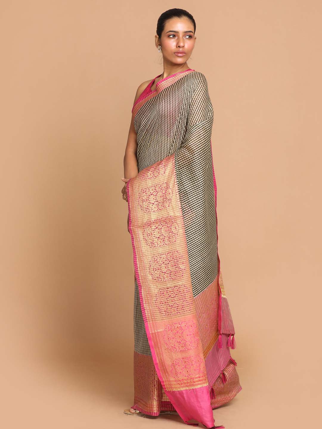 Indethnic Banarasi Black Woven Design Work Wear Saree - Saree Detail View