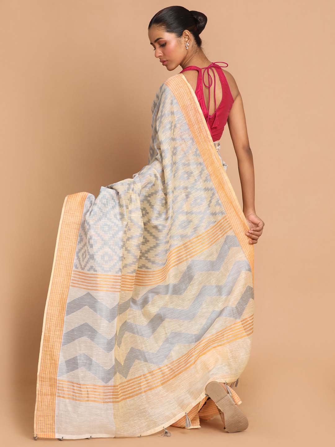 Indethnic Banarasi Grey Woven Design Work Wear Saree - View 3