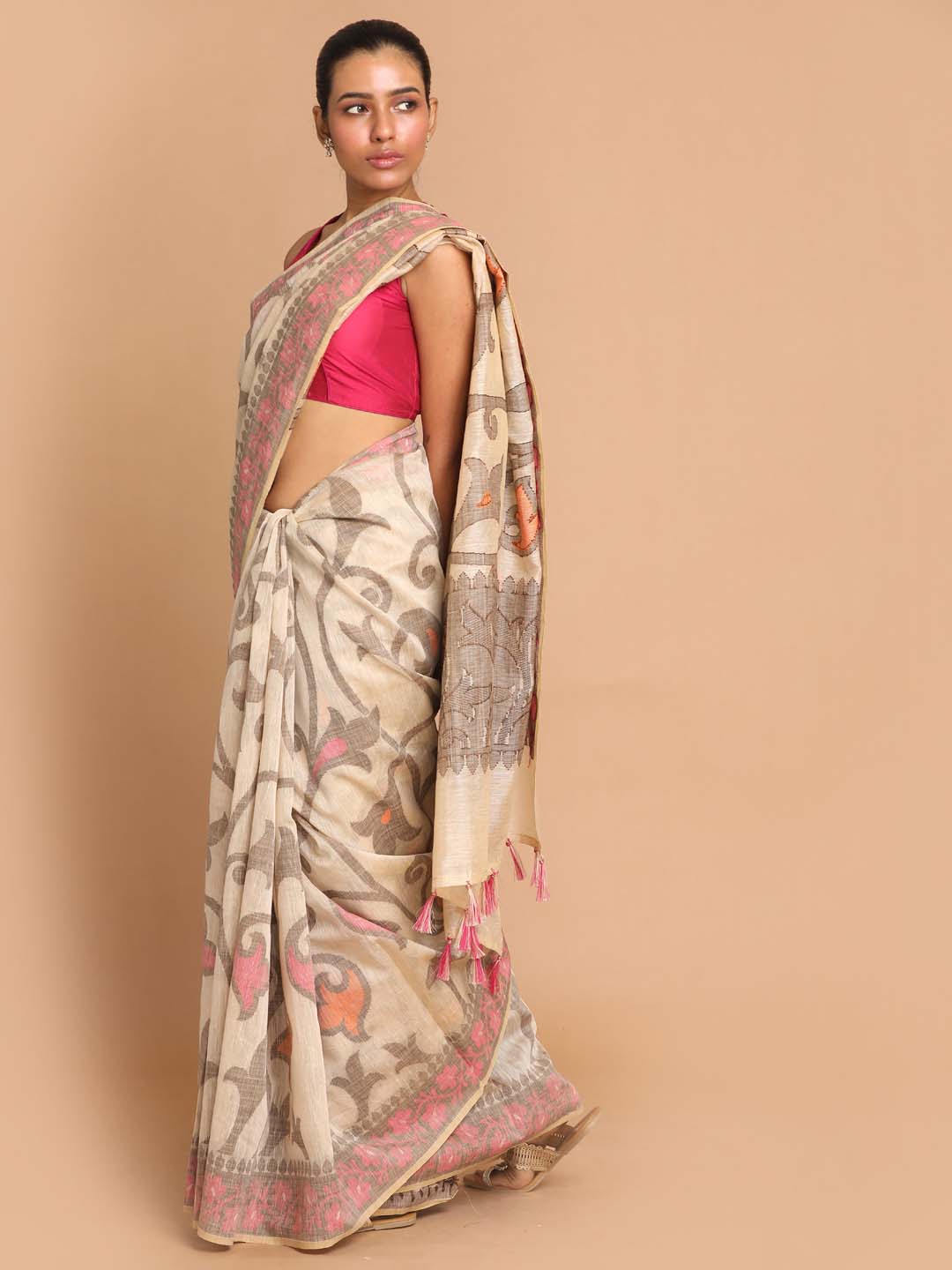 Indethnic Banarasi Tan Woven Design Work Wear Saree - View 2
