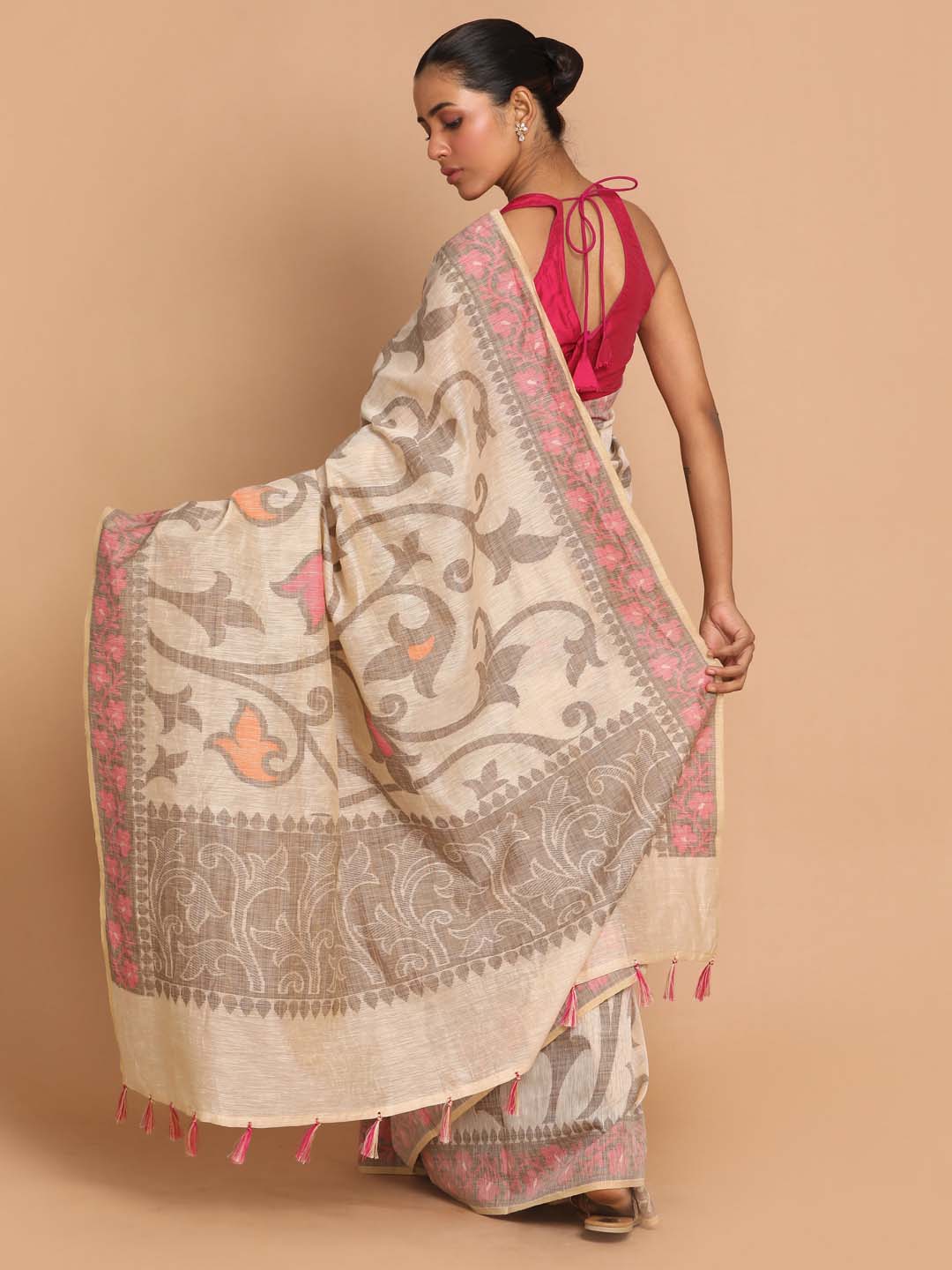 Indethnic Banarasi Tan Woven Design Work Wear Saree - View 3