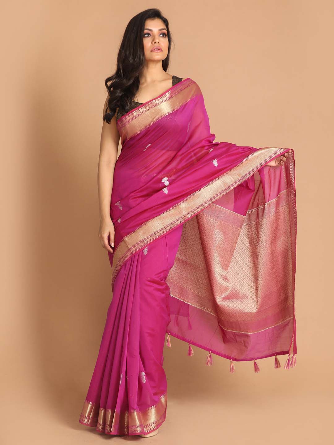 Indethnic Banarasi Purple Woven Design Daily Wear Saree - View 1