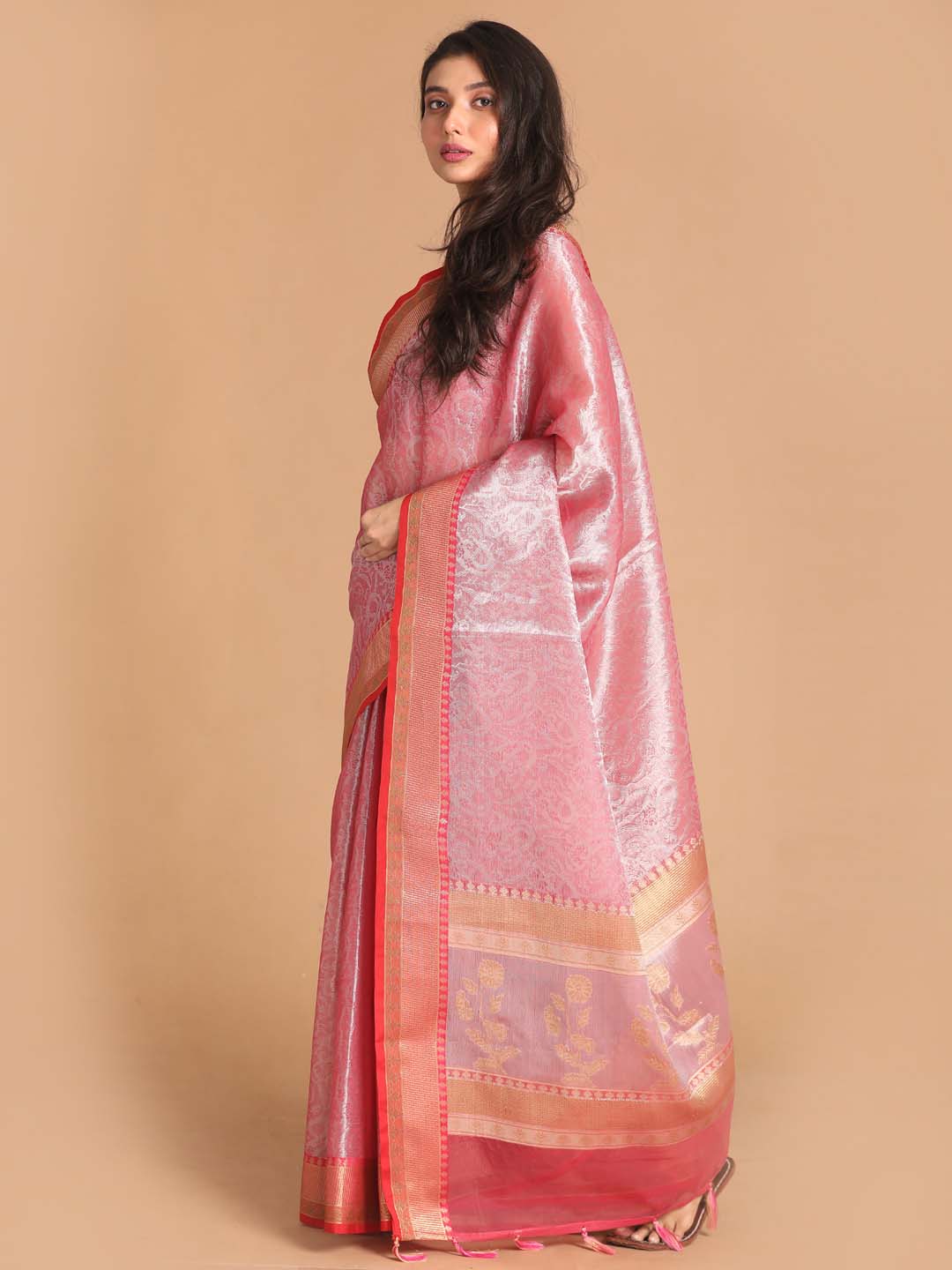 Indethnic Banarasi Red Woven Design Party Wear Saree - View 2