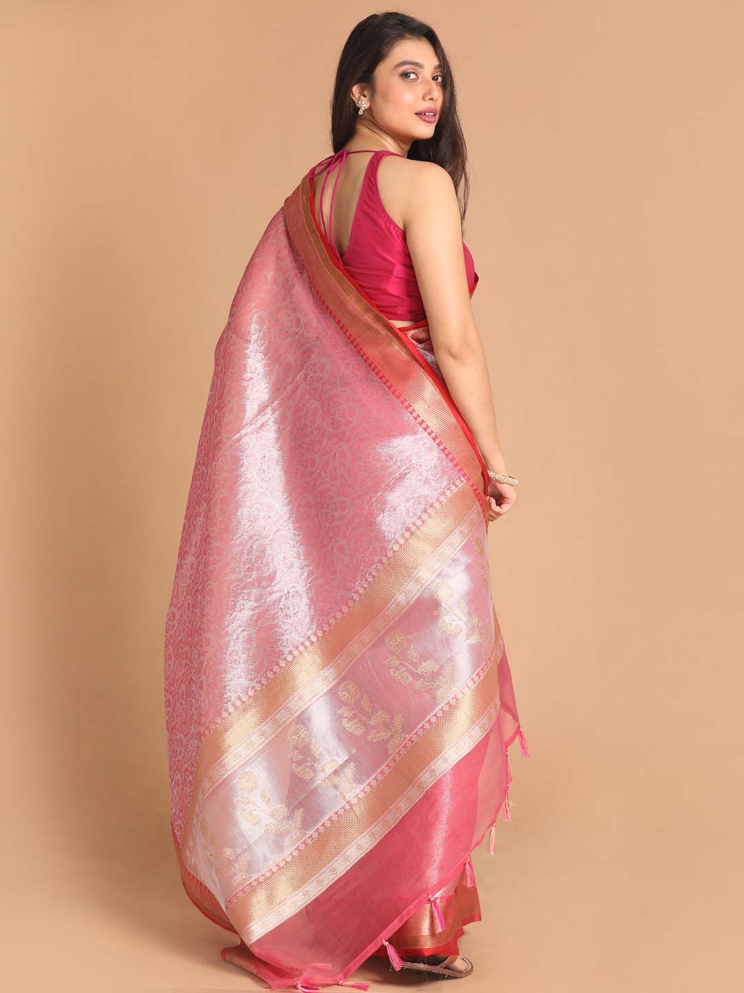 Indethnic Banarasi Red Woven Design Party Wear Saree - View 3