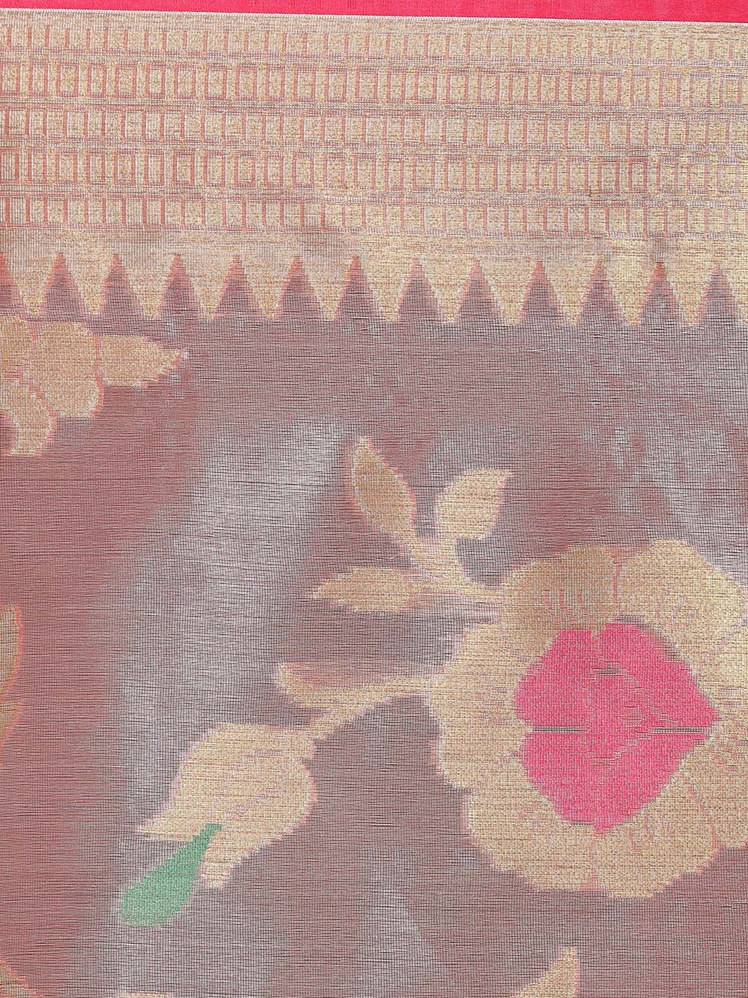 Indethnic Banarasi Coral Woven Design Party Wear Saree - Saree Detail View