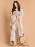 Indethnic Banarasi Grey Checked Work Wear Saree - View 1
