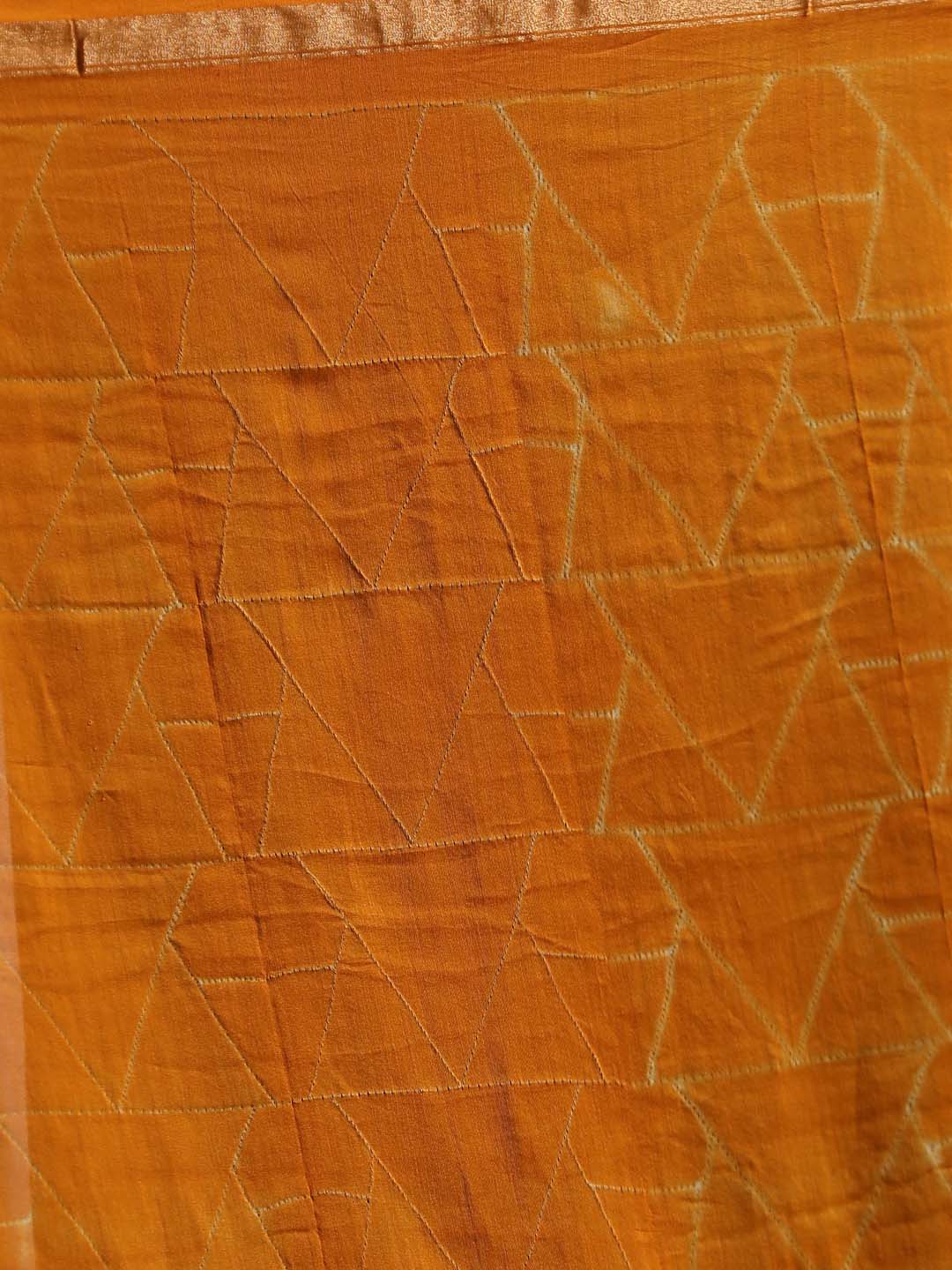 Indethnic Shibori Silk Cotton Saree in Yellow - Saree Detail View