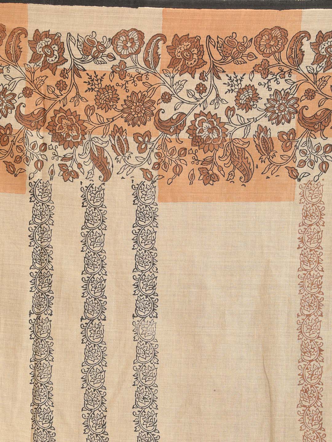 Indethnic Printed Pure Cotton Saree in Black - Saree Detail View