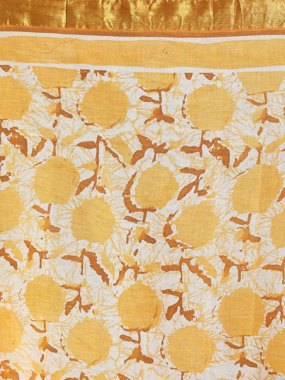Indethnic Printed Pure Cotton Saree in Yellow - Saree Detail View