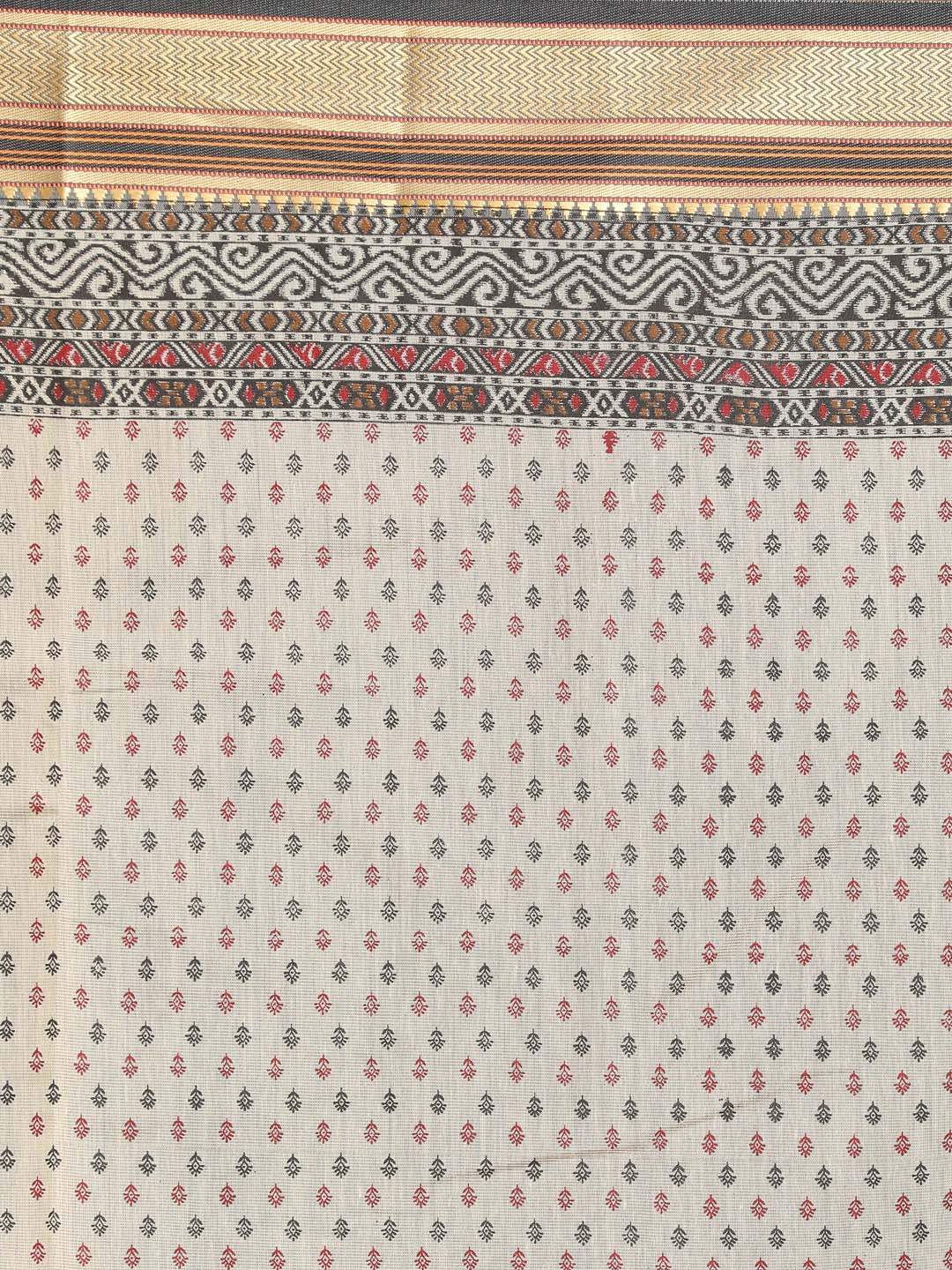 Indethnic Printed Cotton Blend Saree in Black - Saree Detail View