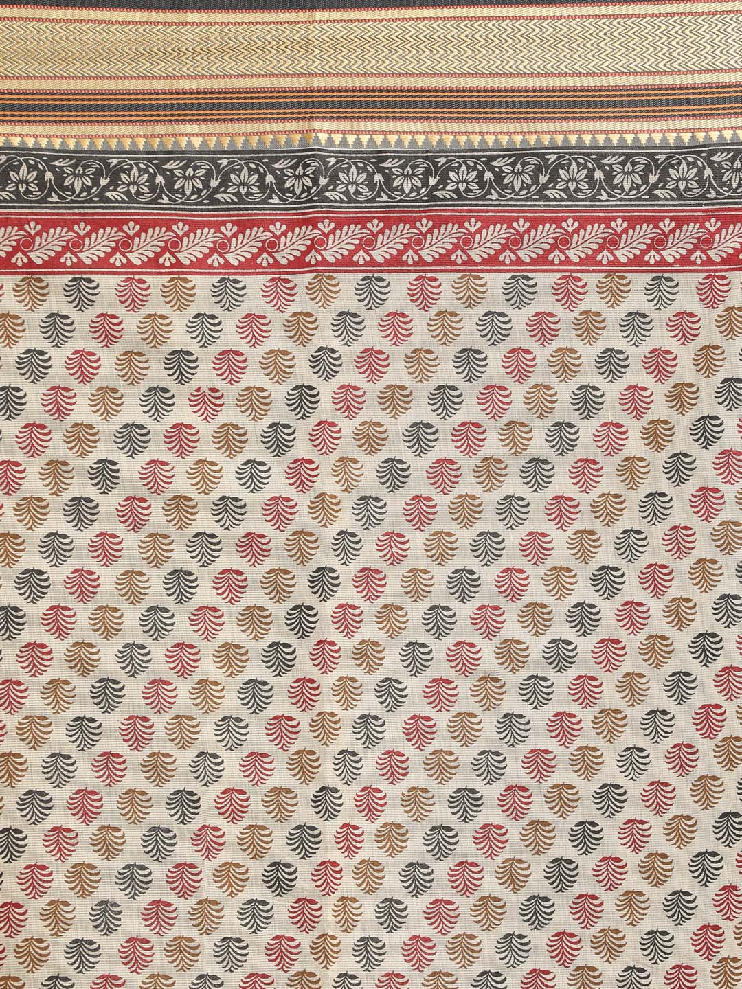 Indethnic Printed Cotton Blend Saree in Black - Saree Detail View