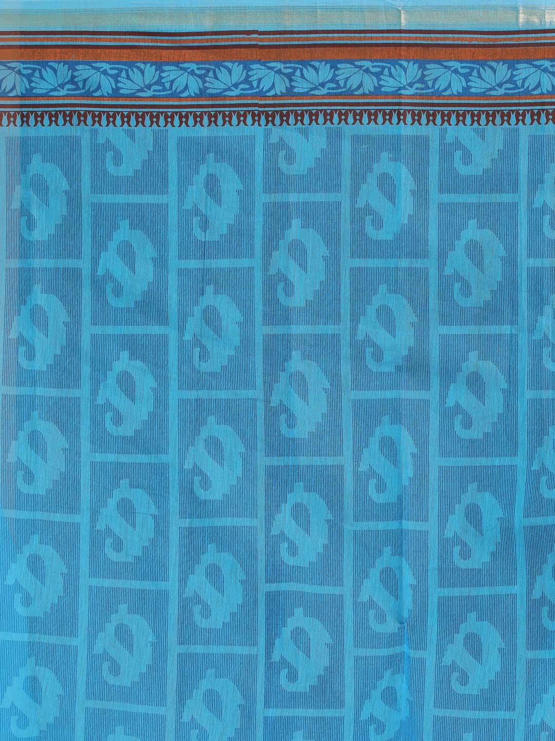 Indethnic Printed Cotton Blend Saree in Blue - Saree Detail View