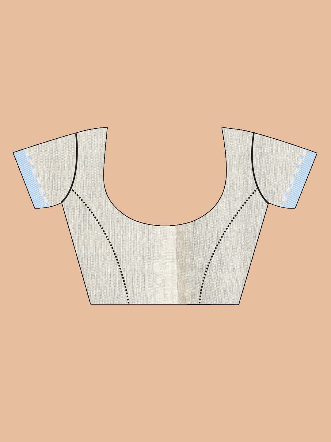 Indethnic Printed Cotton Blend Saree in Blue - Blouse Piece View