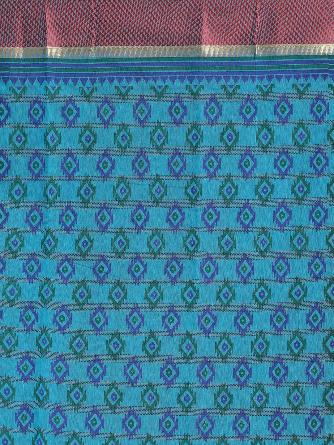 Indethnic Printed Cotton Blend Saree in Blue - Saree Detail View